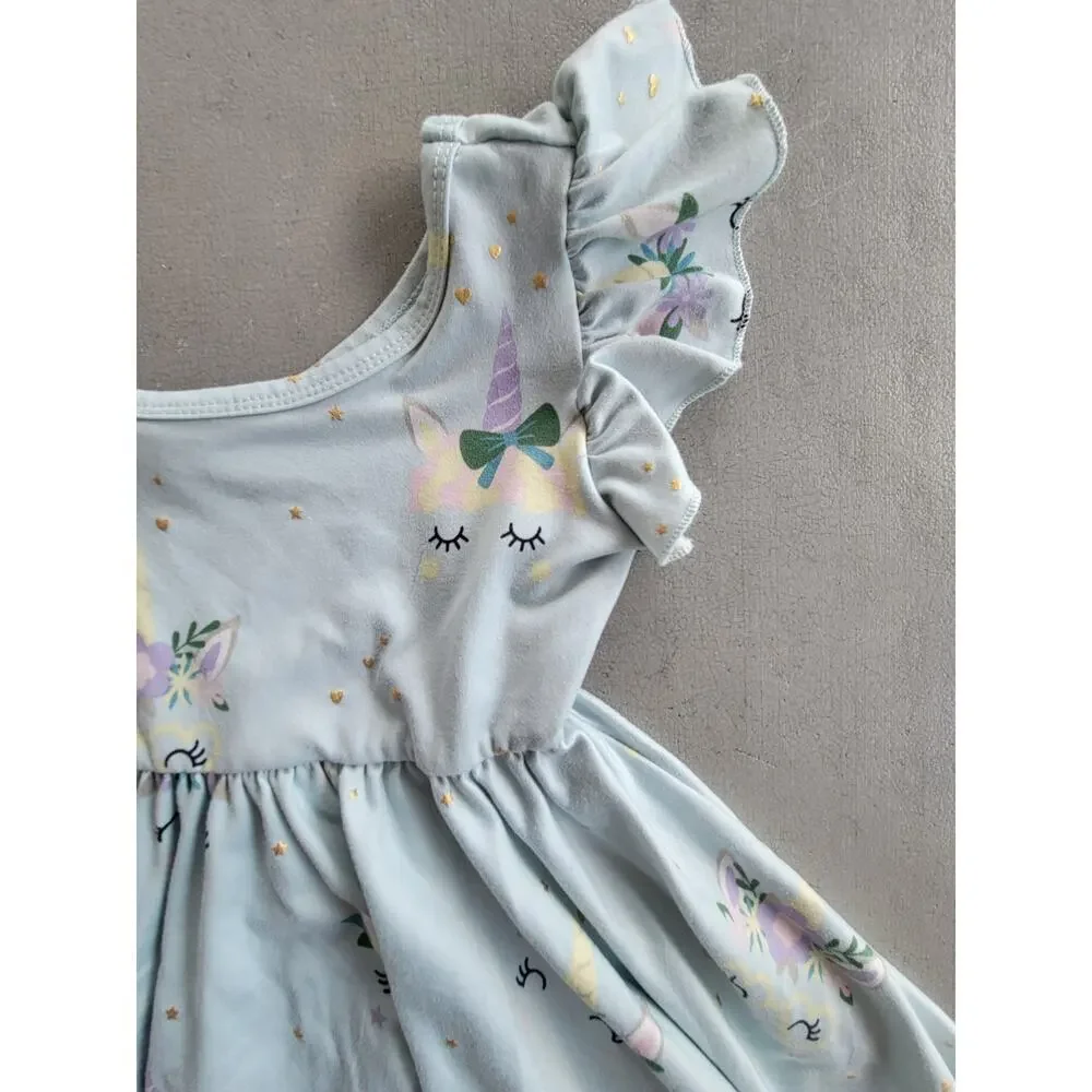 DotDot Smile Unicorn Ruffle Swing Dress Bow Skirted Romper 2PC Bundle‎ Size 3/4